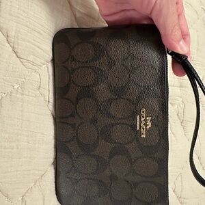 Coach Dark Brown Signature Wristlet